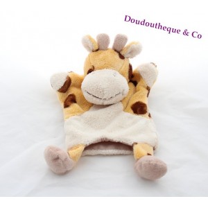 Doudou marionnette girafe BABY NAT' orange tâches marron 29 cm