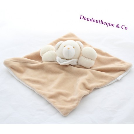 Doudou plat ours JACADI beige blanc 25 cm