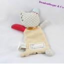 Doudou plat chat monstre IKKS gris beige pois 21 cm