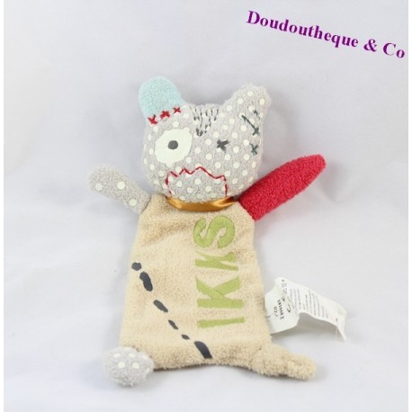 Doudou plat chat monstre IKKS gris beige pois 21 cm Doudou plat chat monstre IKKS gris beige pois 21 cm