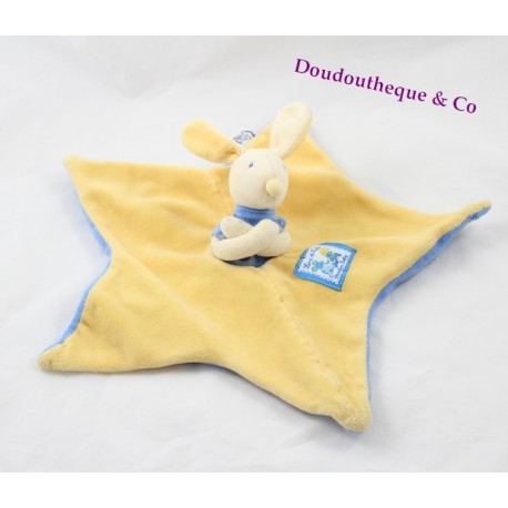 Doudou Kaninchen flach MOULIN ROTY Lise und Lulu blau gelbe Sterne 29 cm