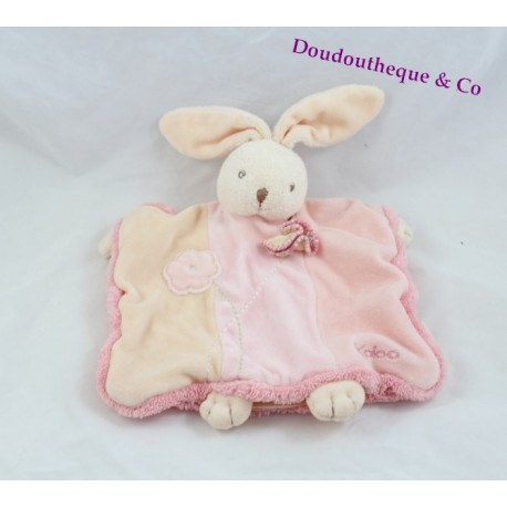 Doudou puppet bear KALOO Lilirose mauve pink flower sheet 25 cm