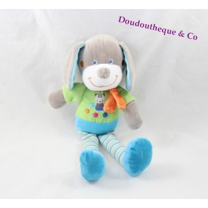 Doudou Hund KINDER MOTS LECLERC blau grün Beine gestreift 30 cm