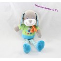 Doudou chien MOTS D'ENFANTS LECLERC bleu vert jambes rayées 30 cm