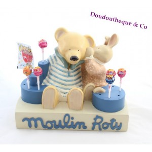 Présentoir magasin porte sucette MOULIN ROTY ours et lapin statue en plâtre 25 cm