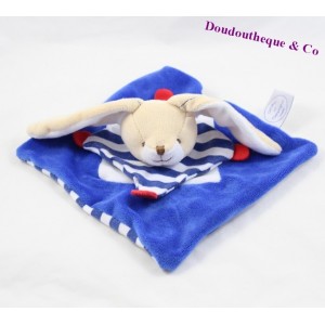 Doudou plat lapin DOUDOU ET COMPAGNIE marin bleu blanc 19 cm