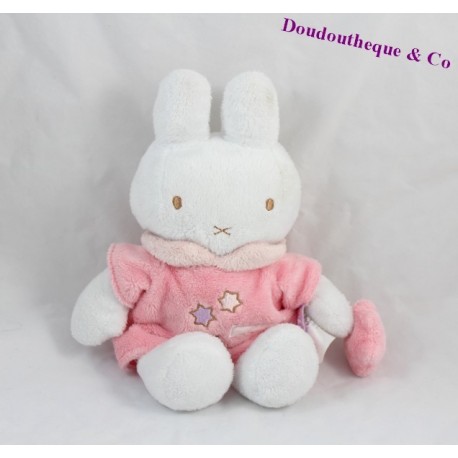 Peluche, doudou lapin Miffy blanc et rose étoiles brodées 26 cm Peluche, doudou lapin Miffy blanc et rose étoiles brodées 26 cm