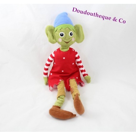 IKEA Krullig Elf Plüsch grün rotes Kleid mit weißen Tupfen 35 cm IKEA Krullig Elf Plüsch grün rotes Kleid mit weißen Tupfen 35 cm