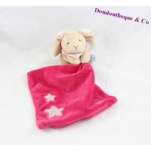 Doudou rabbit BABY NAT' fushia pink handkerchief luminescent stars shines in the dark 