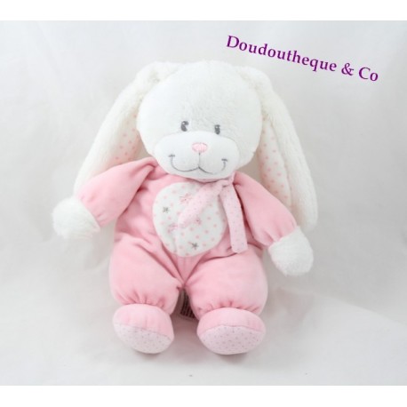 Doudou lapin TEX robe rose motif étoile 30 cm