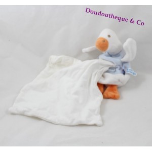 Doudou mouchoir oie SUCRE D'ORGE bleu blanc canard 35 cm