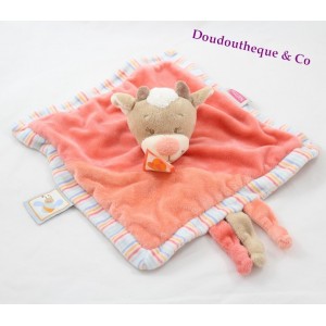 Doudou flache Kuh NATTOU rosa zamis Biene Schmetterling gestreifte Kanten 25 cm