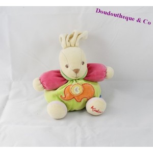 Doudou rabbit KALOO elephant pink and green 18 cm ball