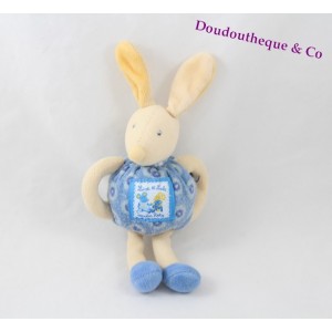 Peluche hochet lapin MOULIN ROTY Lise et Lulu bleu 18 cm