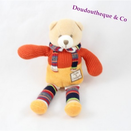 Doudou ours DOUDOU bear and company yellow orange wool striped legs 20 cm