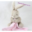 Doudou conejo Grano de trigo rosa pañuelo caramelo 30 cm