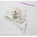Doudou triangle organic bear BABY NAT' white cotton flower 28 cm
