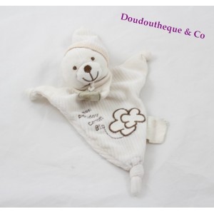 Doudou triangle organic bear BABY NAT' white cotton flower 28 cm