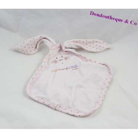 Doudou plat lapin PETIT BATEAU Toi t'es rien qu'à Moi rose pois 34 cm