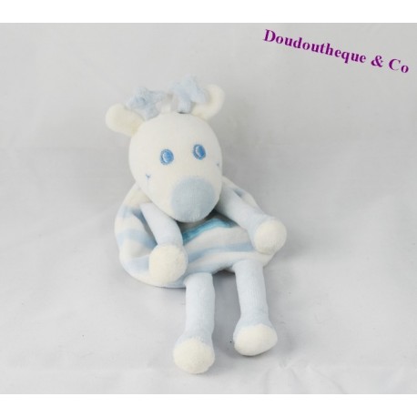 Doudou plat cerf SUCRE D'ORGE renne bleu blanc 22 cm