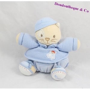 Doudou ball cat KALOO blue child stripes 18 cm
