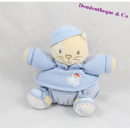 Doudou Kugelkatze KALOO blaue Kinderstreifen 18 cm