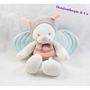 Peluche abeille NATTOU Bubbles orange gris bleu 27 cm