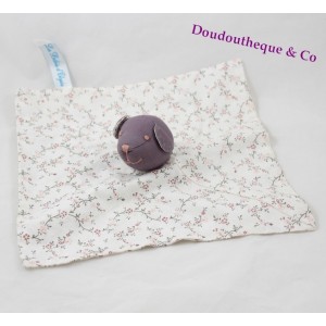 Doudou flachen Bären Babys von Elysea lila weiße quadratische Blumenstoffen 27 cm