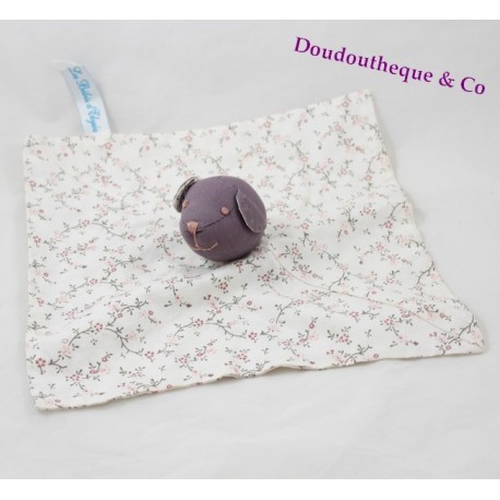 Doudou flat bear babies of Elysea purple white floral square fabrics 27 cm