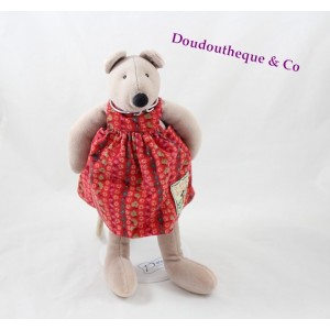 Doudou Nini die Maus MOULIN ROTY La Grande Famille rotes Kleid 30 cm