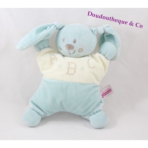 Doudou lapin POMMETTE Broderie ABC -beige blanc