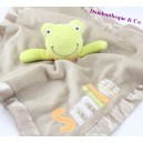 SOS DOUDOUS, Doudou plat Grenouille CARTER'S satin marron vert smile