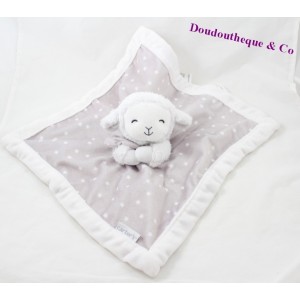 Doudou plat mouton CARTER'S étoiles gris blanc 35 cm