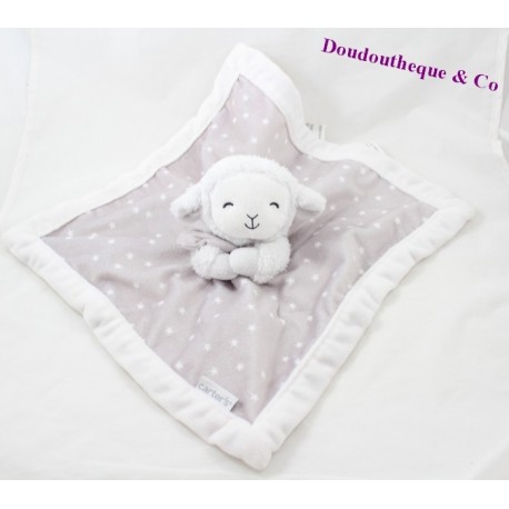 Doudou plat mouton CARTER'S étoiles gris blanc 35 cm