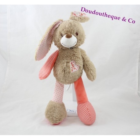 Peluche Galopin lapin TAPE A L'OEIL Tao beige rose saumon 40 cm