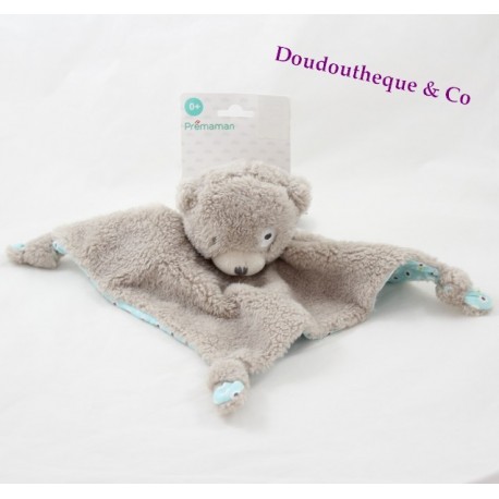 Doudou plat ours ORCHESTRA gris bleu cocard noeuds 24 cm