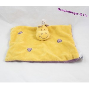 Doudou plat girafe INFLUX jaune coeur violet 25 cm