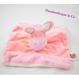 Doudou plat âne TEX rose saumon mauve carré 19 cm