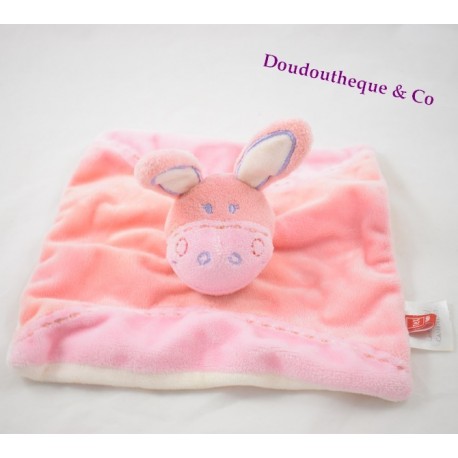 Doudou plat ane, cheval TEX BABY rose 19x19cm