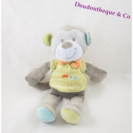 NICOTOY / KIABI - Peluche doudou singe t-shirt jaune oiseau 25 cm NICOTOY / KIABI - Peluche doudou singe t-shirt jaune oiseau 25 cm