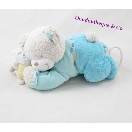 Doudou plat Ours TEX BABY CARREFOUR bleu papillon écharpe verte