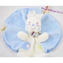 Doudou flat Rabbit NICOTOY round blue and white soft 21 cm