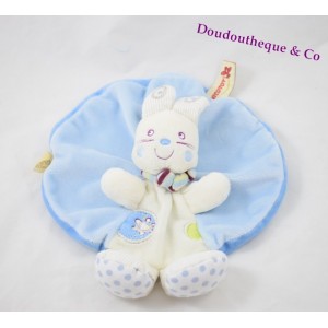 Doudou flat Rabbit NICOTOY round blue and white soft 21 cm