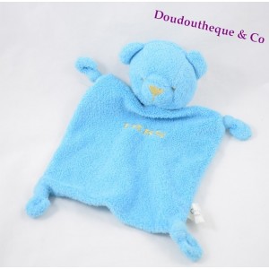 Doudou plat ours IKKS bleu clair broderies doré 23 cm