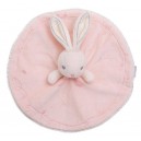 Doudou lapin KALOO rond rose Perle broderie coutures grises 26 cm
