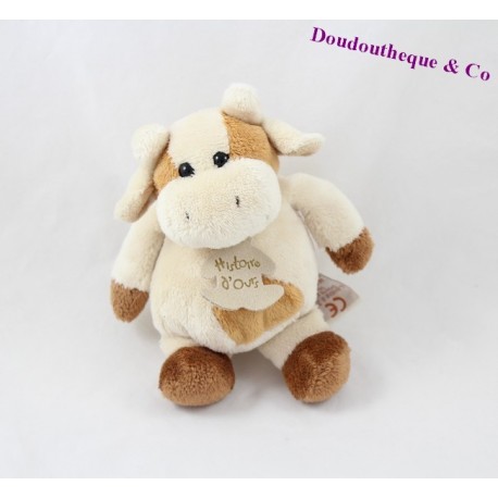 Doudou vache HISTOIRE D'OURS beige marron 15 cm