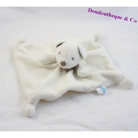 Doudou plat ours NICOTOY blanc foulard marron noeud 23 cm
