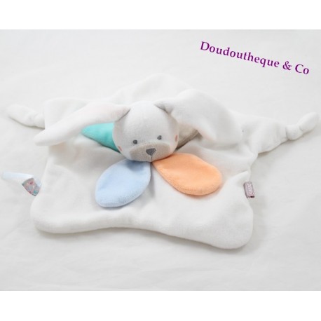 Doudou plat Charleston lapin BÉBÉ 9 blanc pétales 20 cm Bébé9