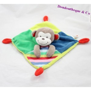 Flache Doudou Affe NICOTOY Woodstock grün blau bunt gestreifter Wolle