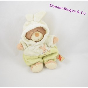 Doudou bear NICOTOY disguised as green rabbit rabbit embroidered 20 cm